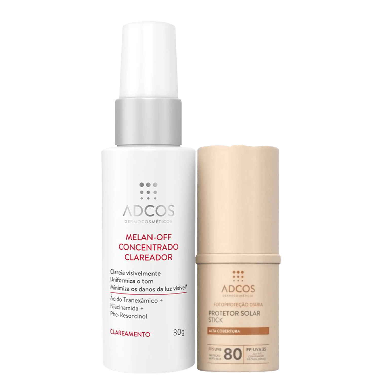 Kit Adcos Melan-Off Concentrado Fotoproteção Diária Stick FPS 80 Peach 2 Produtos