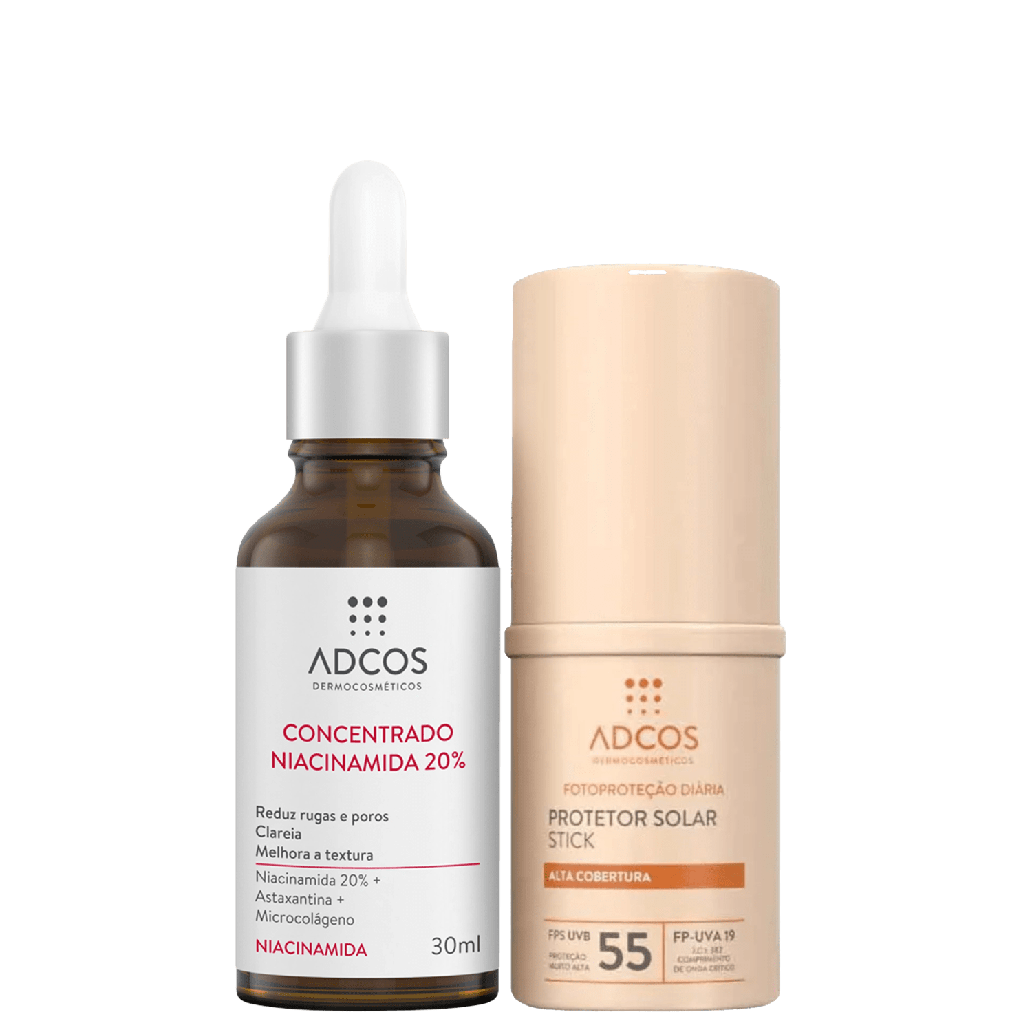 Kit Adcos Niacinamida 20% Stick FPS 55 Nude 2 Produtos