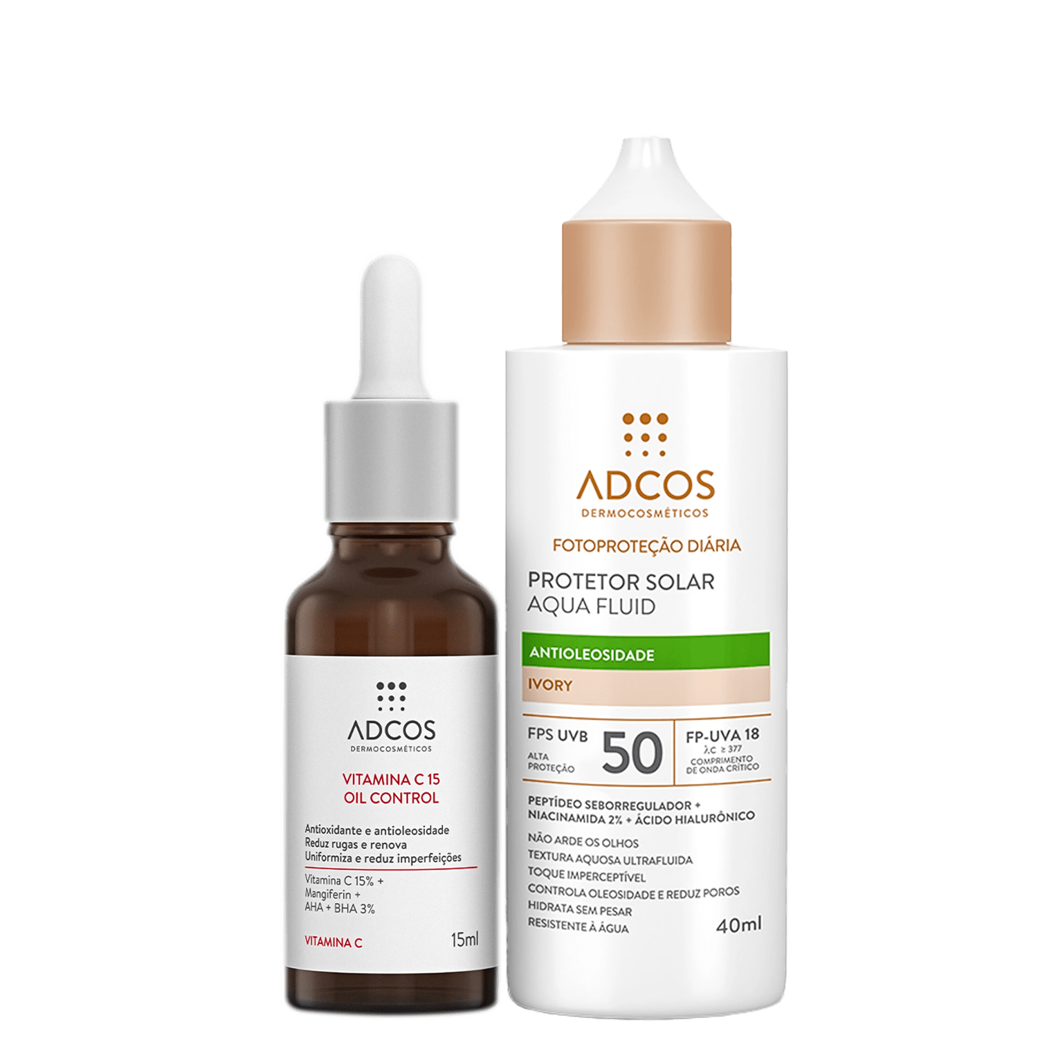Kit Adcos Vitamina C 15 Aqua Fluid FPS50 Ivory 2 Produtos