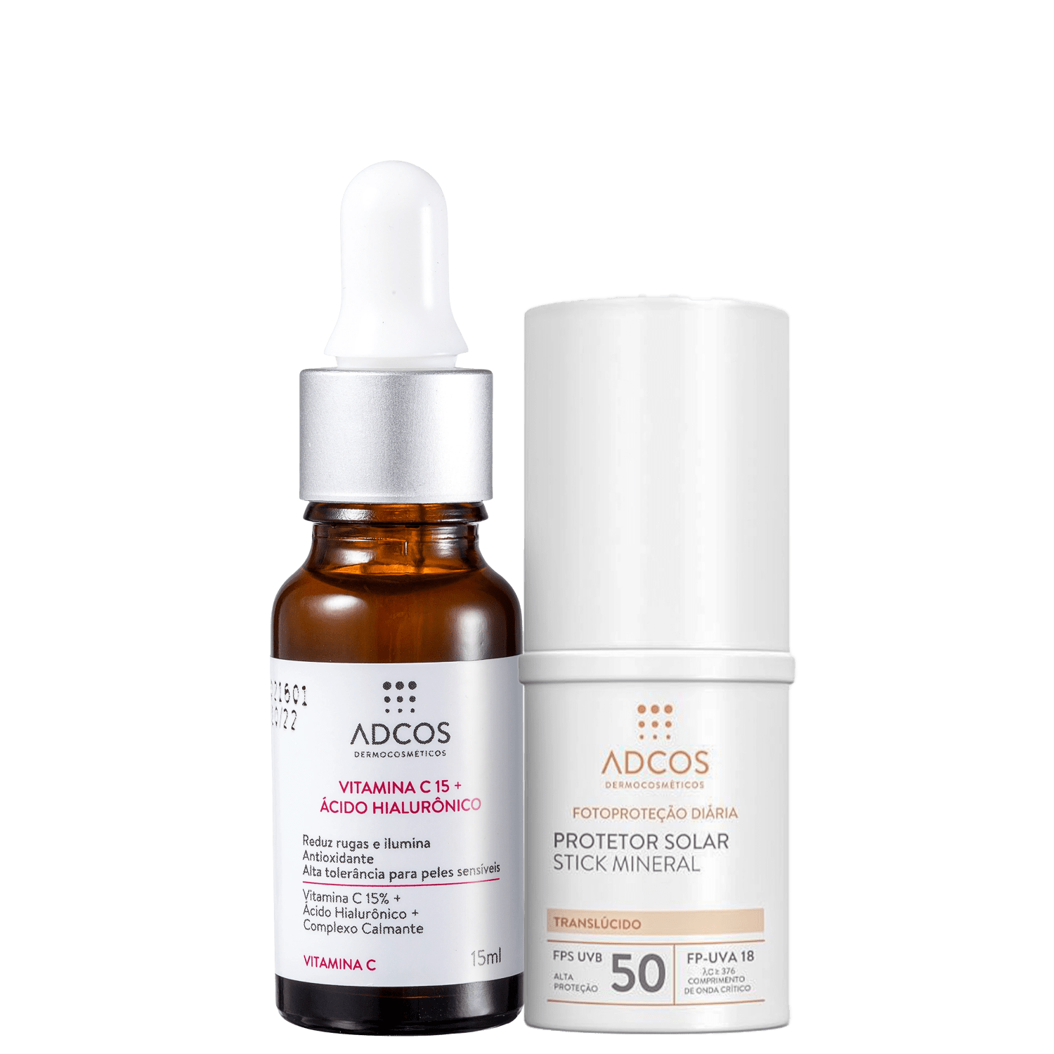 Kit Adcos Vitamina C 15 Stick Mineral Translúcido FPS 50 2 Produtos