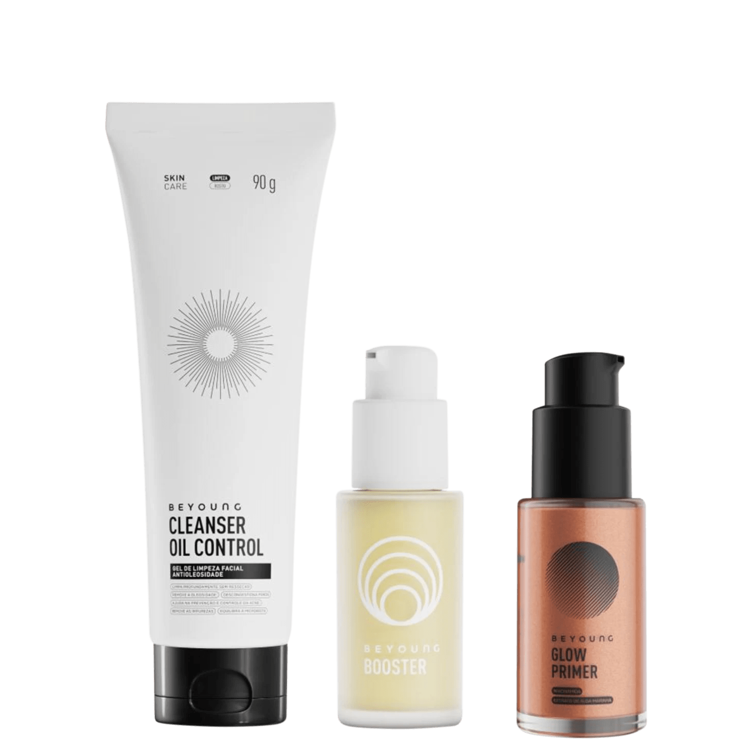 Kit Beyoung Básico Bronze Cleanser Oil Control 90g Booster 30ml Glow Primer Bronze 30ml