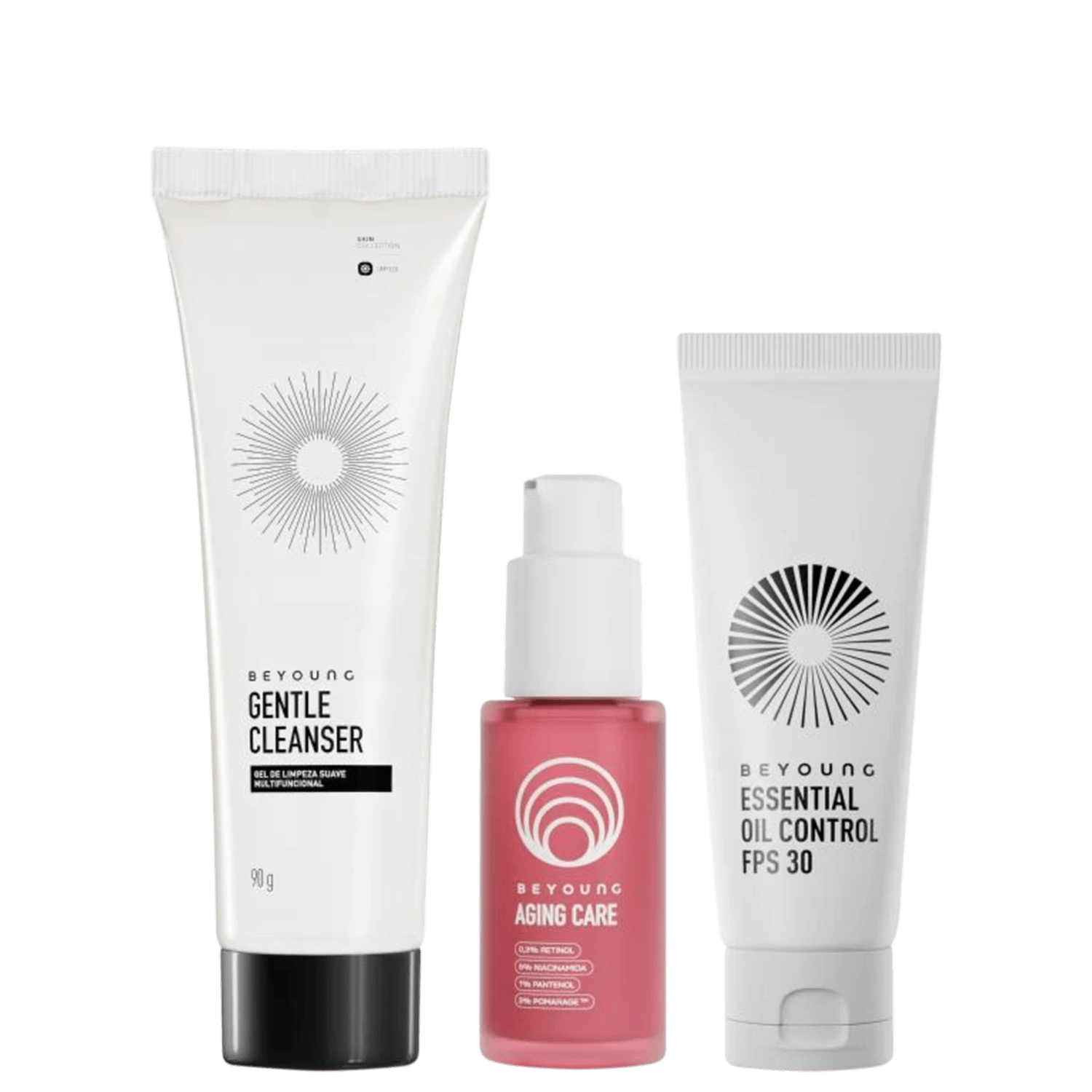 Kit Beyoung Pele até 5 Anos Mais Jovem Aging Care 30ml Gentle Cleanser 90g Essential Oil Control FPS 30 40g