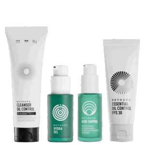 Kit Skincare Beyoung Tratamento Completo para Pele Oleosa Acneica Acne Control 30ml Hydra Gel 30g Cleanser Oil Control 90g FPS 30 Oil Control 40g 4 unidades