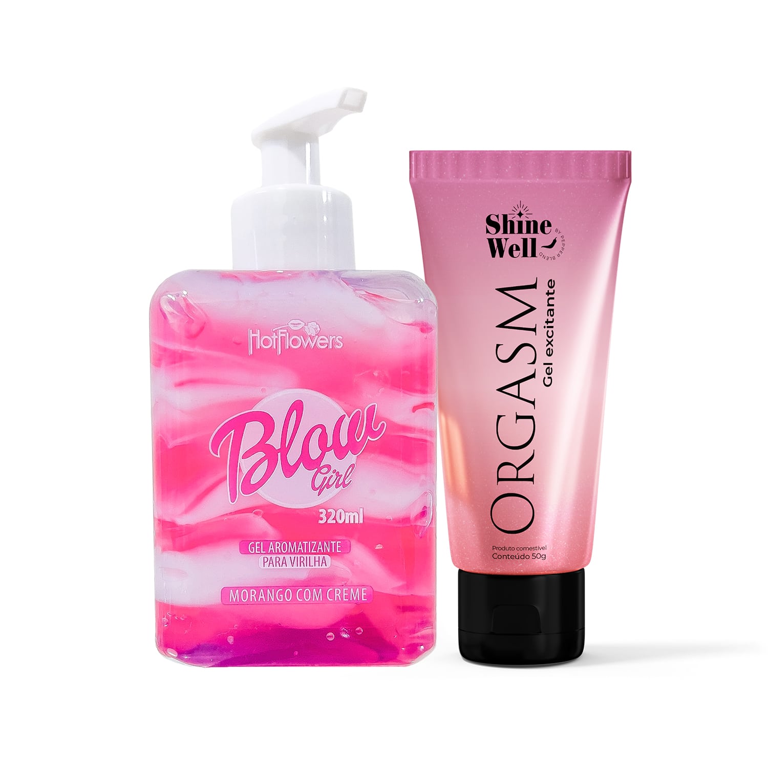 Kit Hidratante Blow Girl Aveludado Beijável Região Pélvica e Virilha + Gel Excitante Orgasm Beijável 50g
