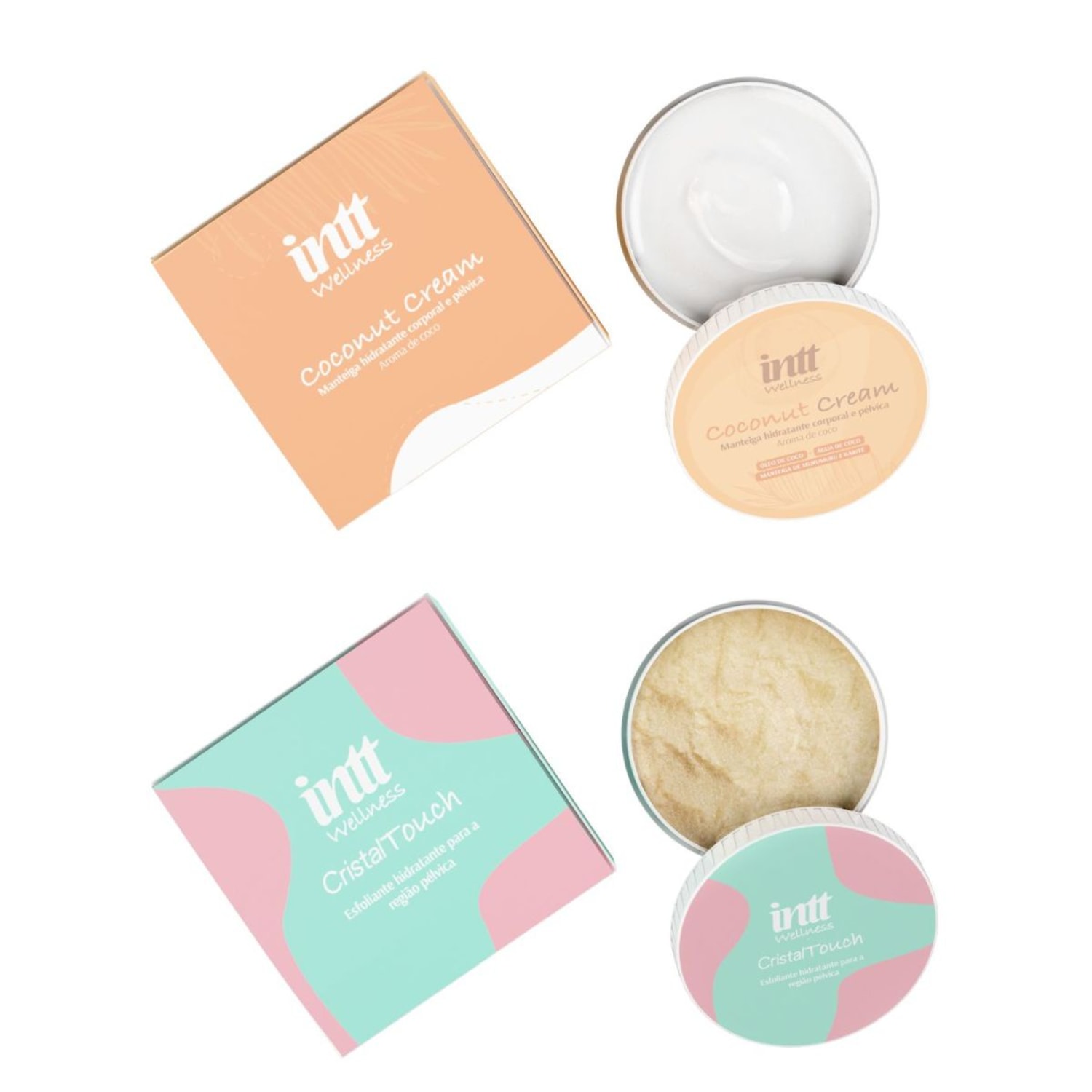 Kit Intt Coconut Cream Creme Hidratante e Esfoliante Cristal Touch Corporal e Pélvica