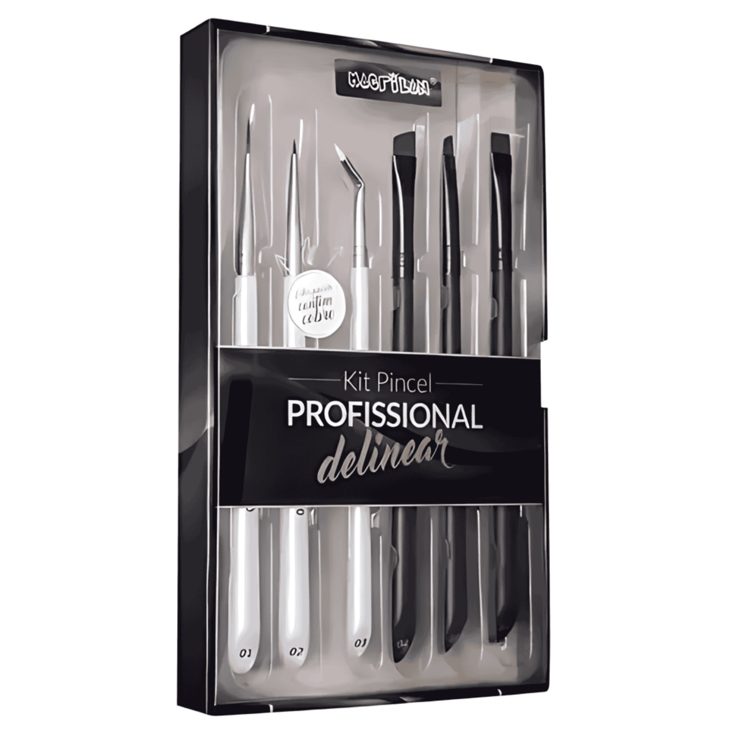 Kit Pincel Macrilan WB700 Profissionais para Delinear Linha W 6 Pincéis