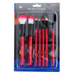 Kit Pincel Macrilan KP5-9A Azul Brilhoso de Maquiagem 7 Pincéis