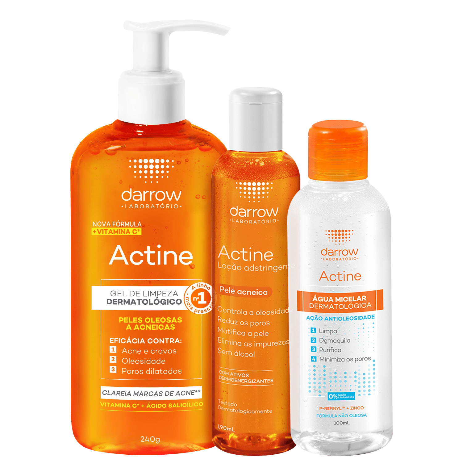 Kit Darrow Actine Pele Oleosa e Acneica 3 Produtos