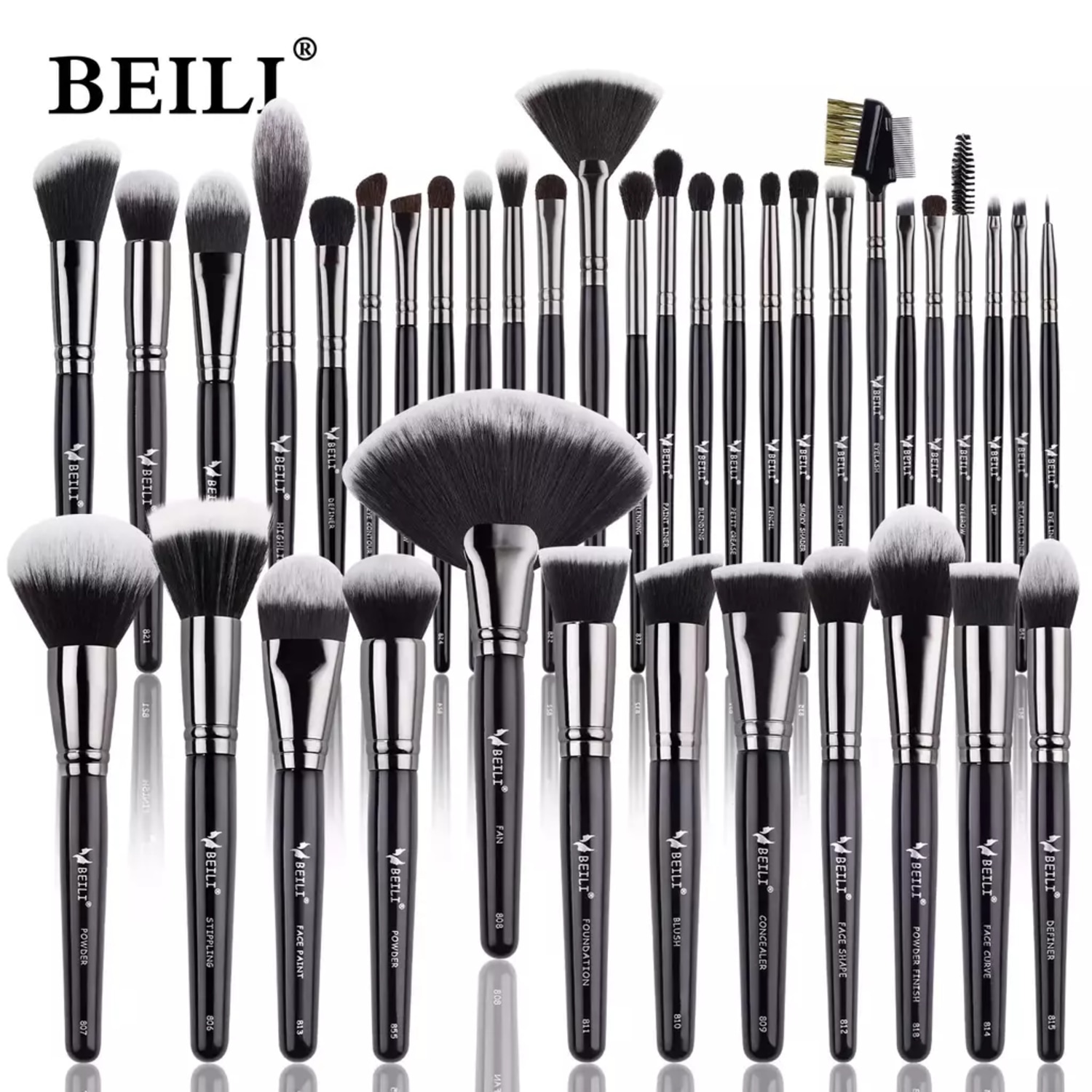 Kit Pincel BEILI BX Profissional Maquiagem Preto Pó Base Mistura 38 peças