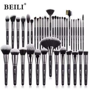 Kit Pincel BEILI BX Profissional Maquiagem Preto Pó Base Mistura 40 peças
