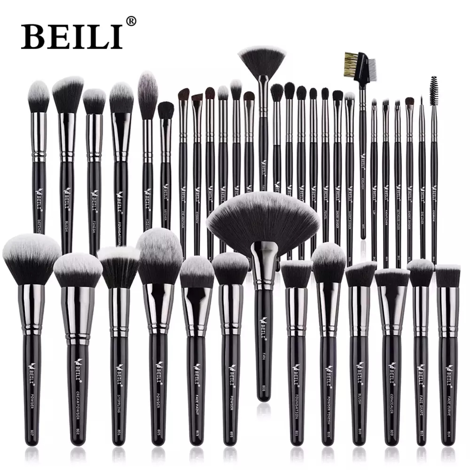 Kit Pincel BEILI BX Profissional Maquiagem Preto Pó Base Mistura 40 peças