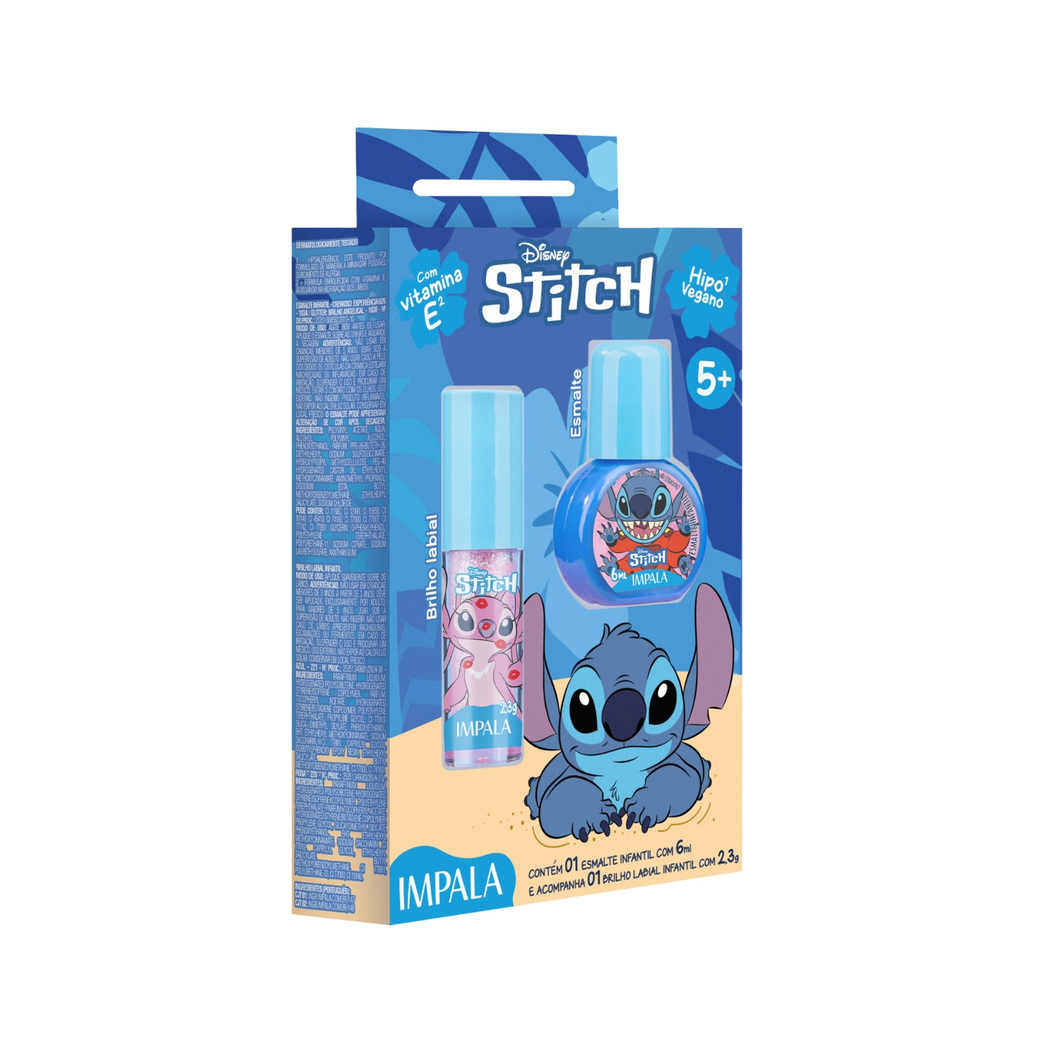 Kit Esmalte Impala Brilho Labial Angel Disney Kids Stitch 2un