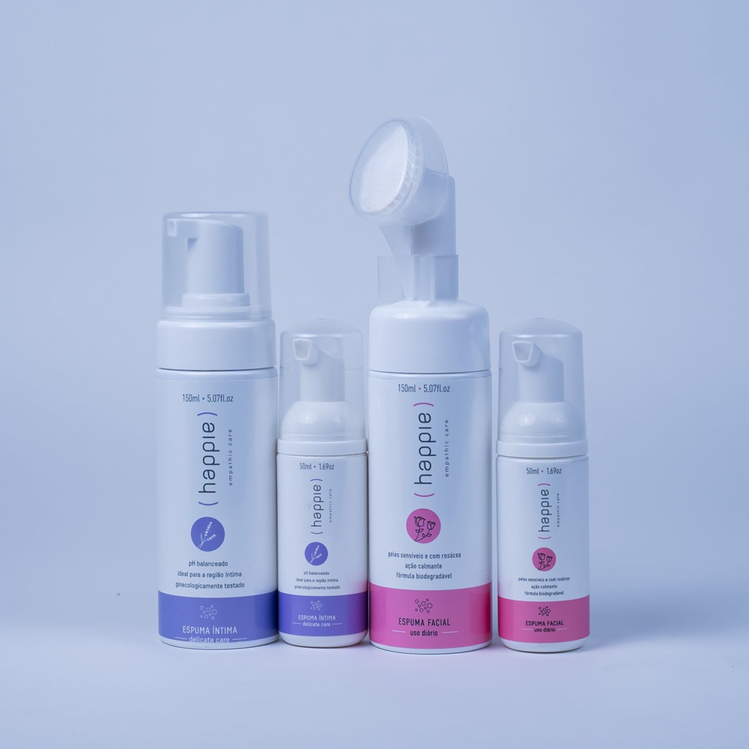 Kit Espumas Faciais Pele Sensível 150ml e 50ml Espumas Íntimas com Enxágue 150ml e 50ml