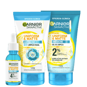 Kit Garnier SkinActive Uniform & Matte Antiacne 3 Produtos Kit Garnier SkinActive Uniform & Matte Antiacne 3 Produtos