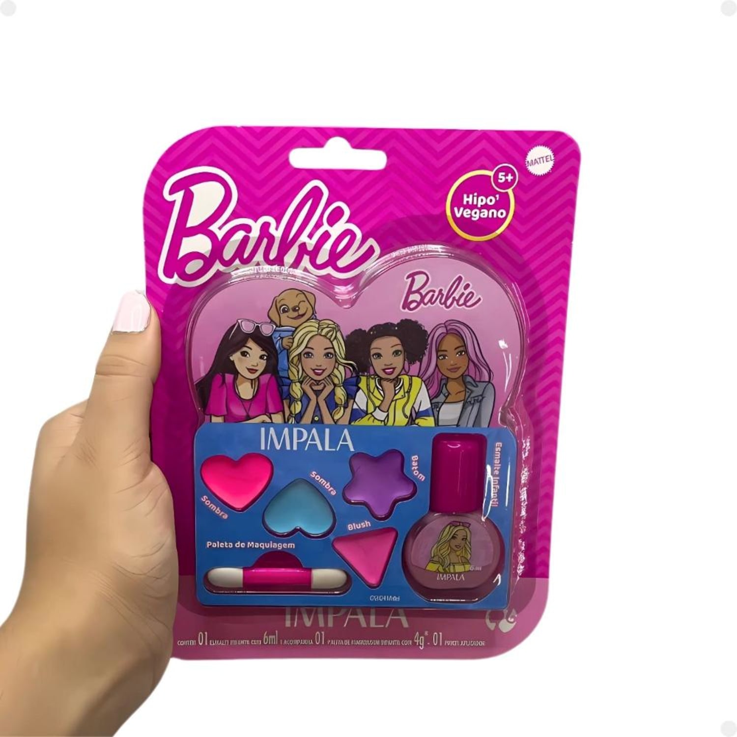 Kit Impala Barbie: 1 Esmalte e Paleta de Maquiagem Infantil 2un