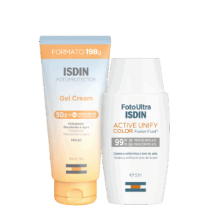 Kit ISDIN Foto Ultra Active Unify Fusion Fluid Color Fotoprotector Gel Cream 2 Produtos