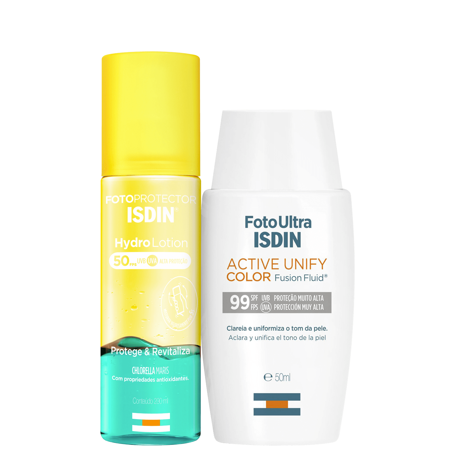 Kit ISDIN Foto Ultra Active Unify Fusion Fluid Color HydroLotion 2 Produtos