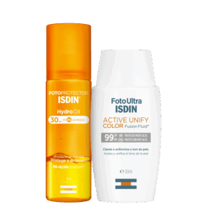 Kit ISDIN Foto Ultra Active Unify Fusion Fluid Color HydroOil 2 Produtos