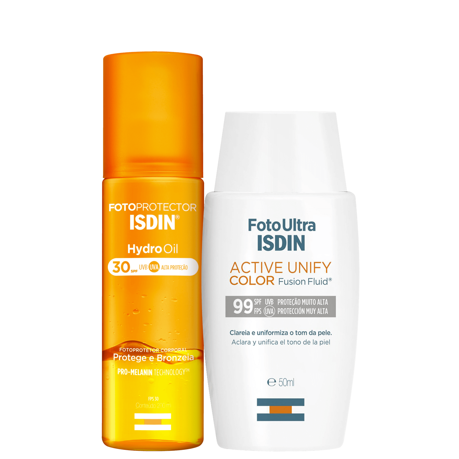 Kit ISDIN Foto Ultra Active Unify Fusion Fluid Color HydroOil 2 Produtos