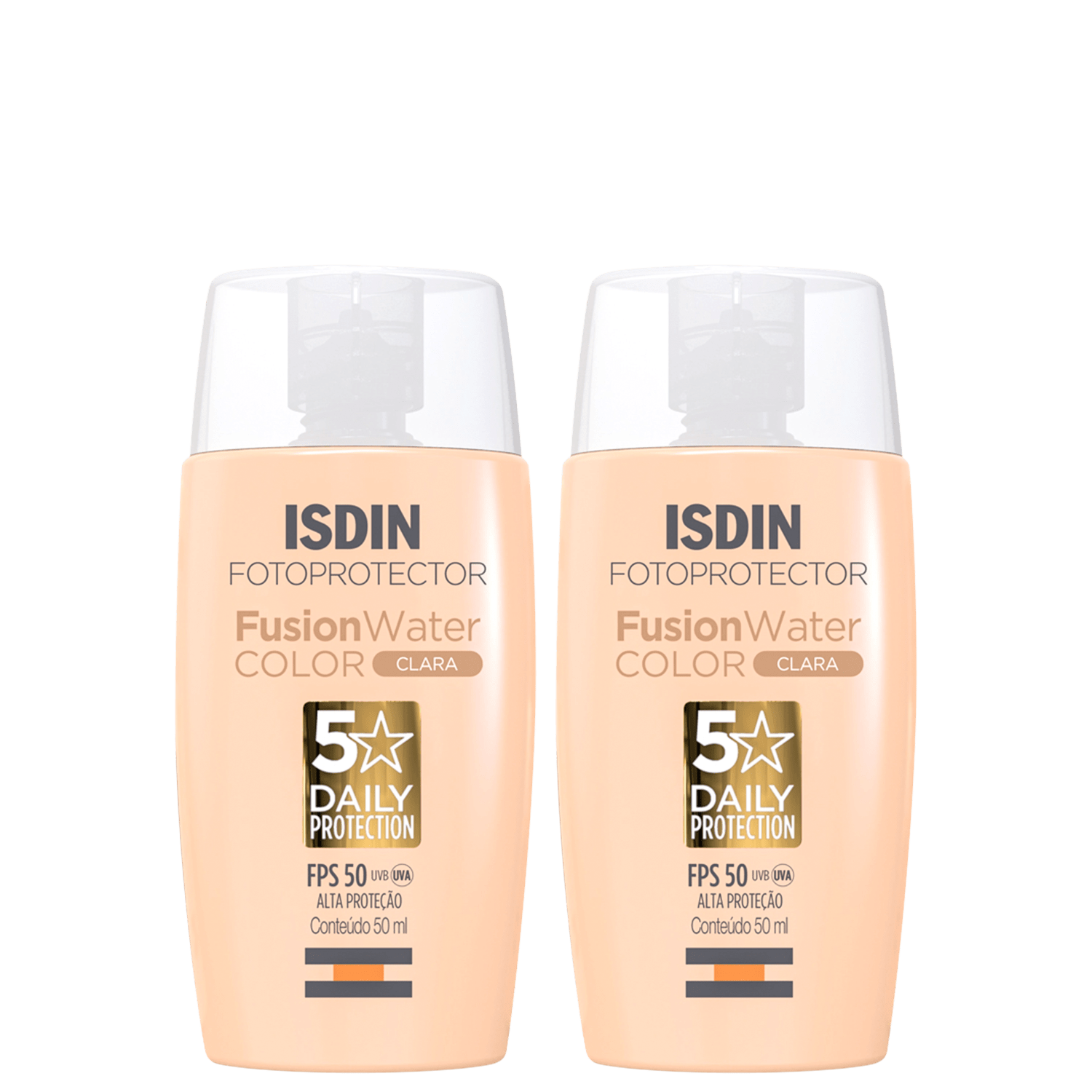 Kit ISDIN Fotoprotector Fusion Water Color 5 Stars FPS 50 Cor Clara 2 Unidades