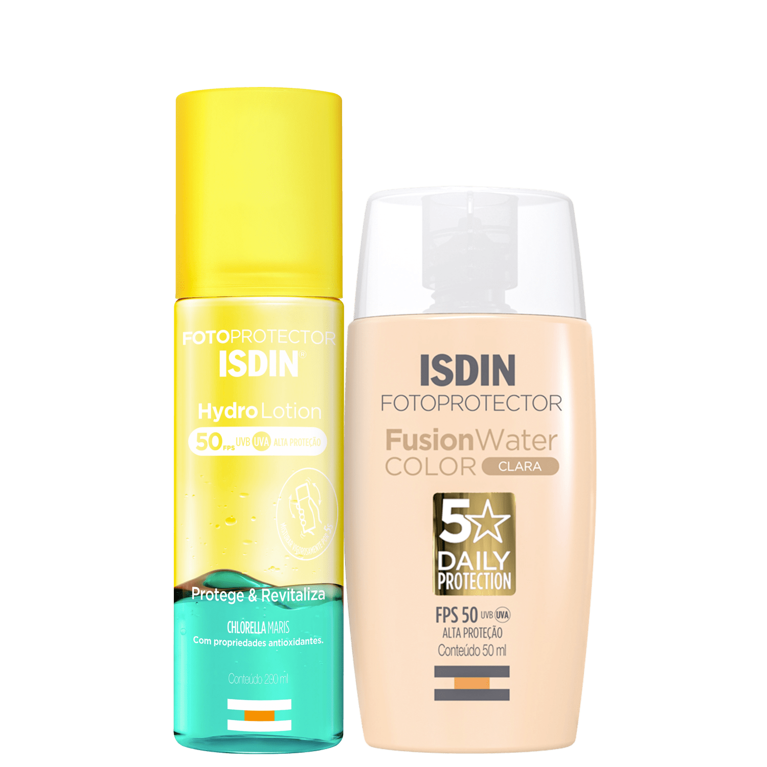 Kit ISDIN Fusion Water 5 Stars Color Clara HydroLotion 2 Produtos