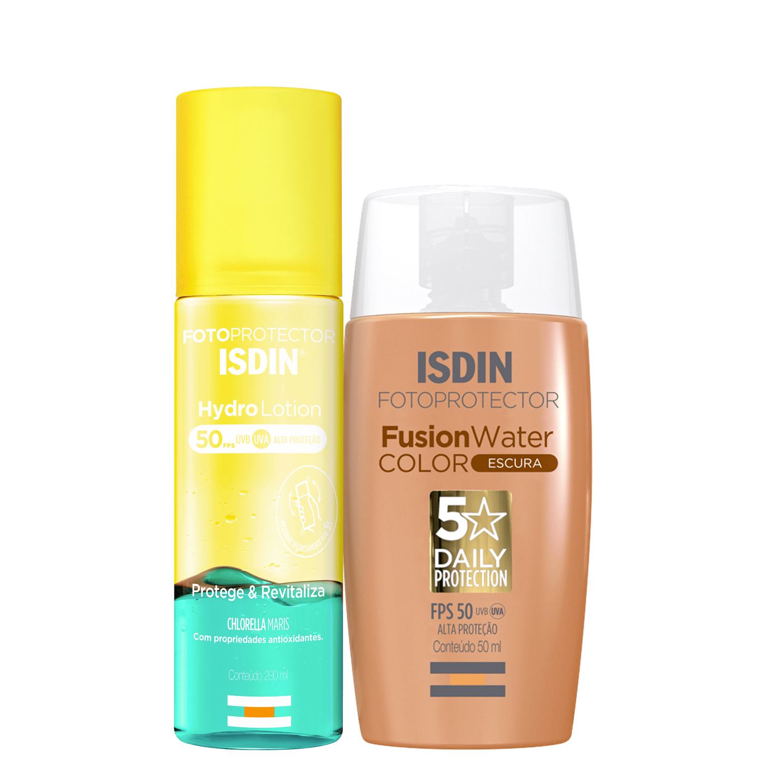 Kit ISDIN Fusion Water 5 Stars Color Escura HydroLotion 2 Produtos