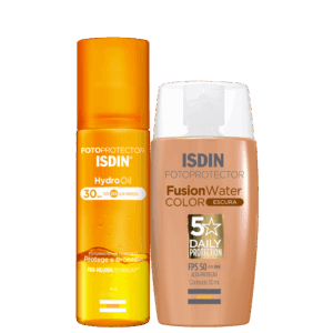 Kit ISDIN Fusion Water 5 Stars Color Escura HydroOil 2 Produtos
