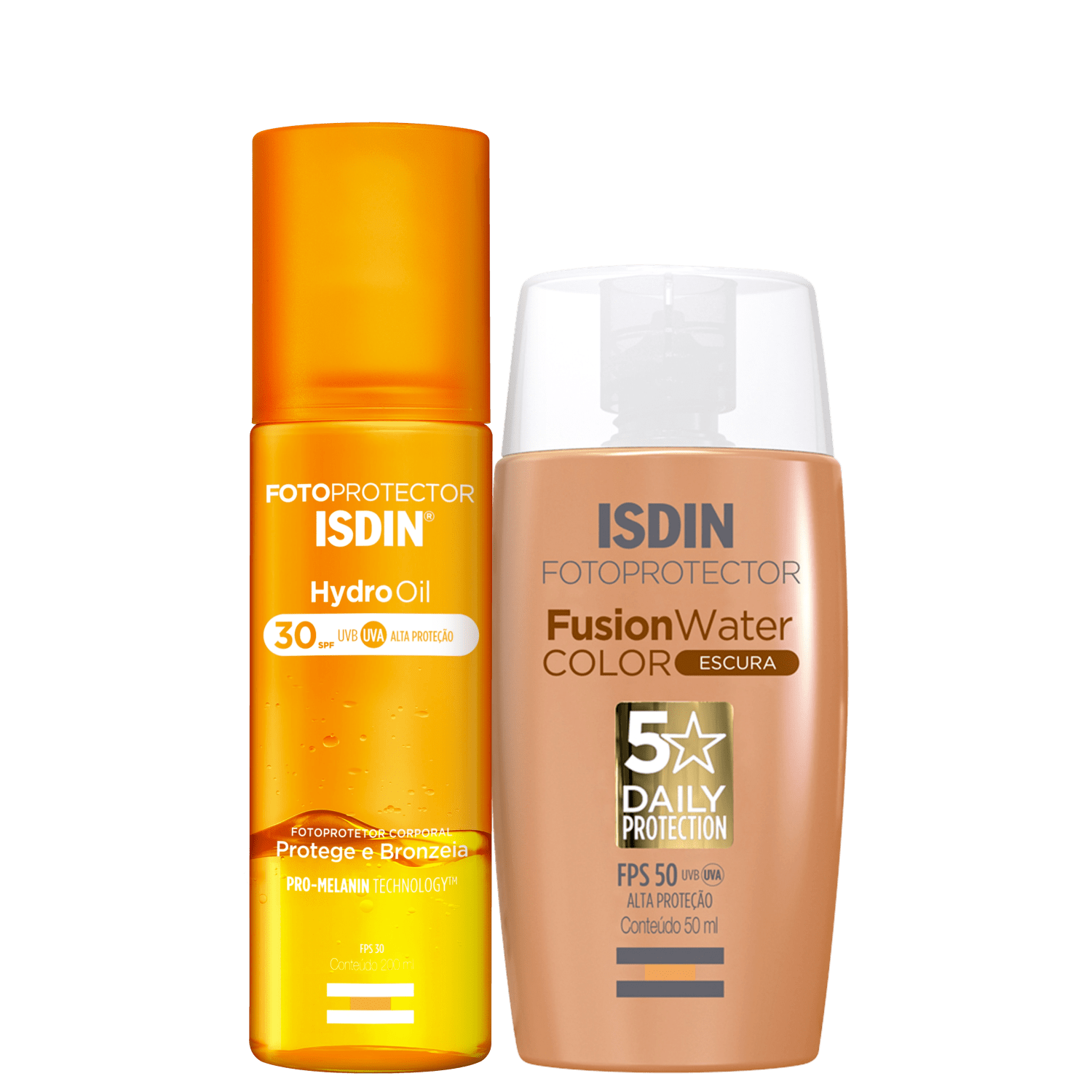 Kit ISDIN Fusion Water 5 Stars Color Escura HydroOil 2 Produtos