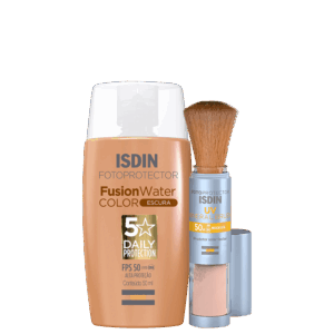 Kit ISDIN Fusion Water 5 Stars Color Escura UV Brush Mineral 2 Produtos