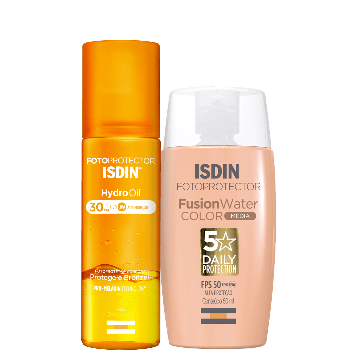 Kit ISDIN Fusion Water 5 Stars Color Médio HydroOil 2 Produtos