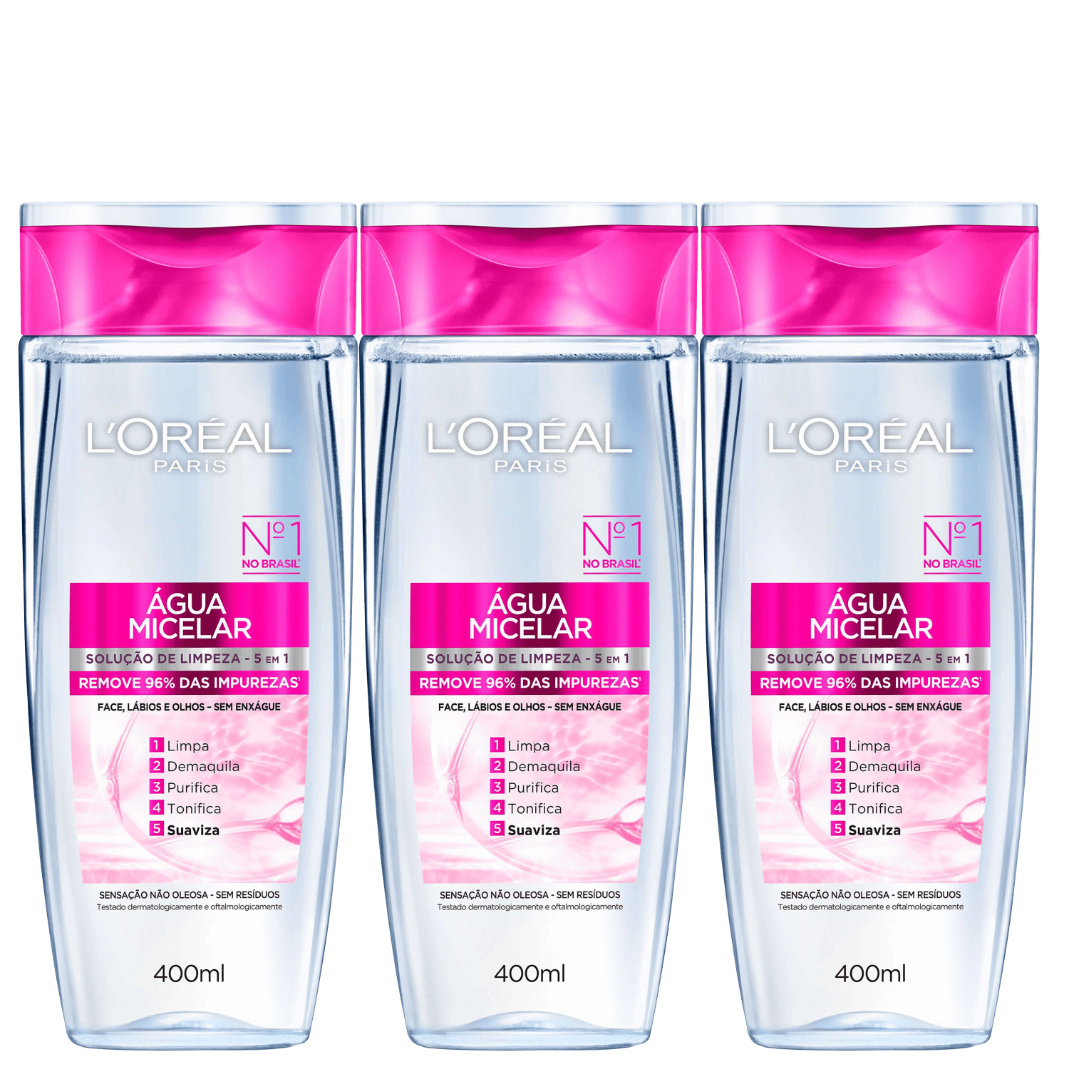 Kit L’Oréal Paris Dermo Expertise Água Micelar 5 em 1 Água Demaquilante 3x400ml