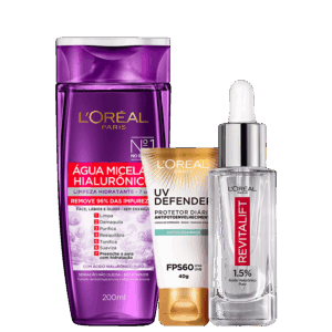 Kit L’Oréal Paris Hialurônico & UV Defender 3 Produtos Kit L’Oréal Paris Hialurônico & UV Defender 3 Produtos