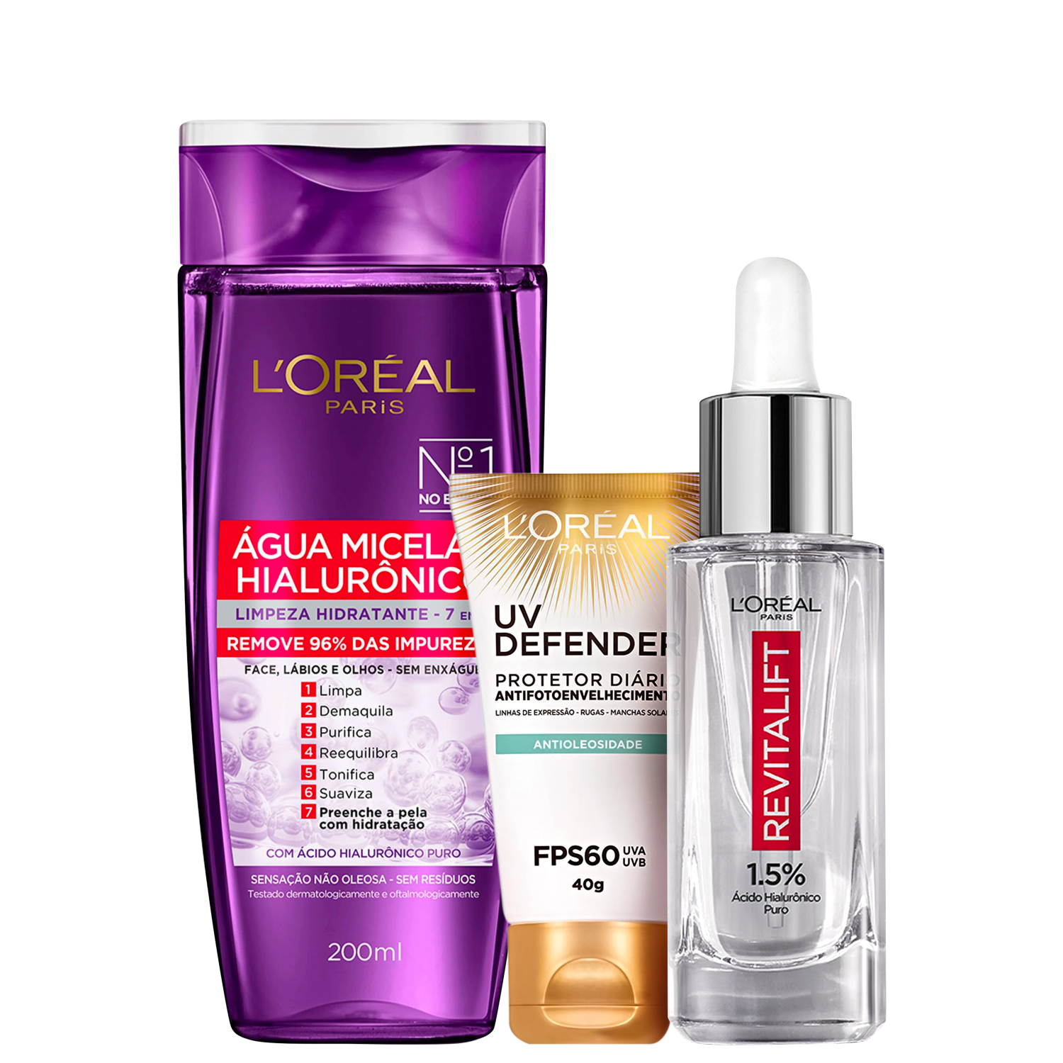 Kit L’Oréal Paris Hialurônico & UV Defender 3 Produtos