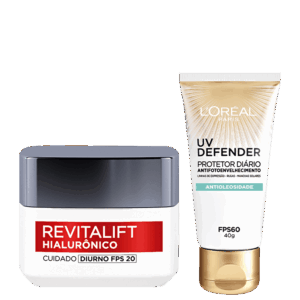 Kit L’Oréal Paris UV Defender & Hialurônico 2 Produtos Kit L’Oréal Paris UV Defender & Hialurônico 2 Produtos