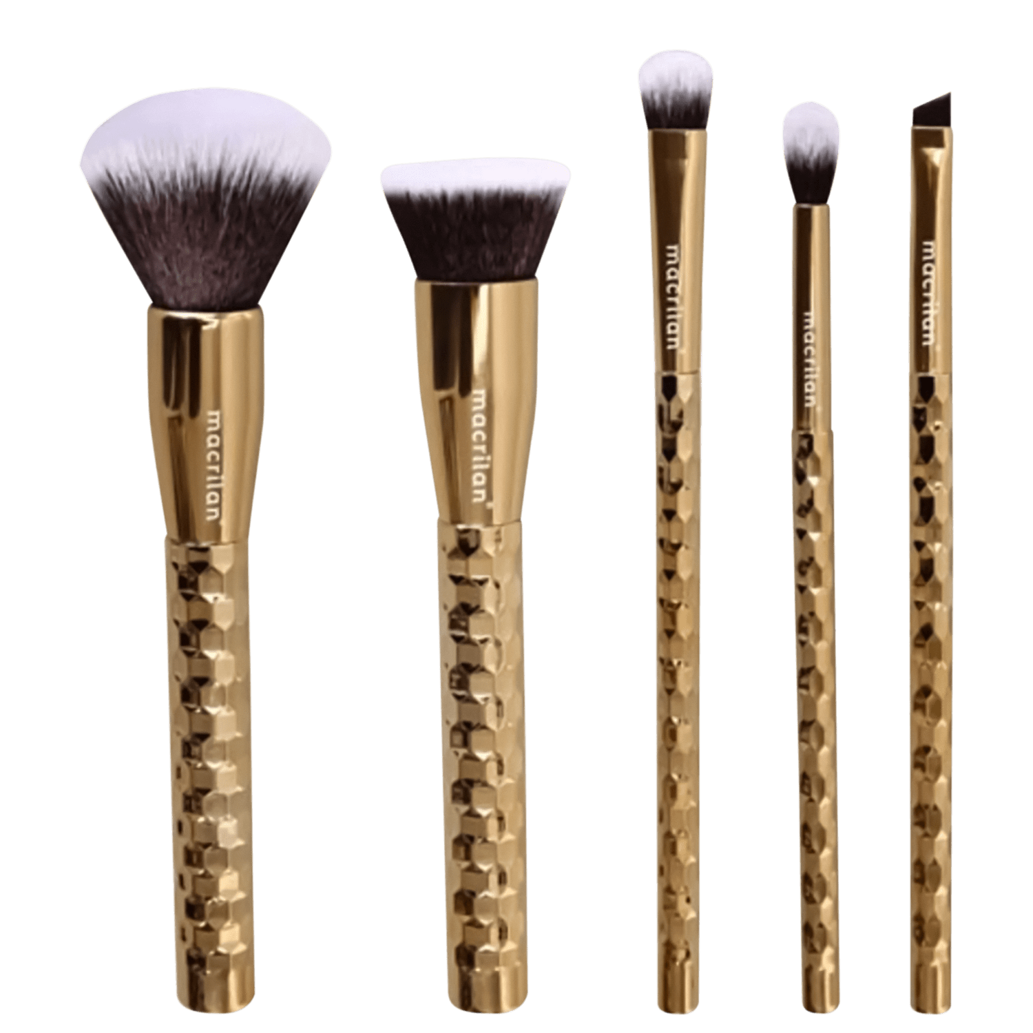 Kit Pincel Macrilan Precious Gold ED006 para Maquiagem 5 Produtos