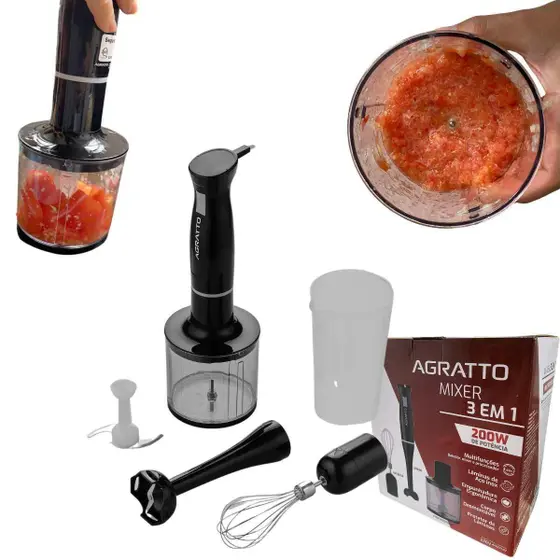Mixer de Mão 3 em 1 Agratto com Processador e Batedor