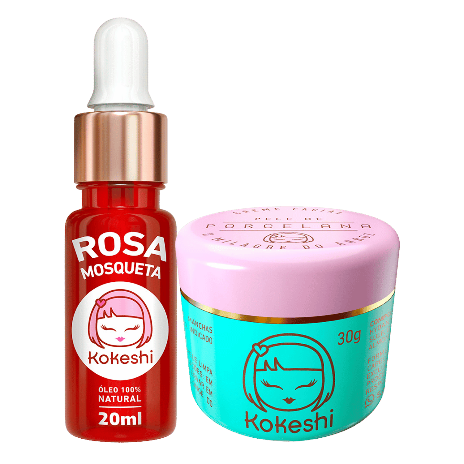Kit Pele de Porcelana Óleo de Rosa Mosqueta 100% Puro Kokeshi