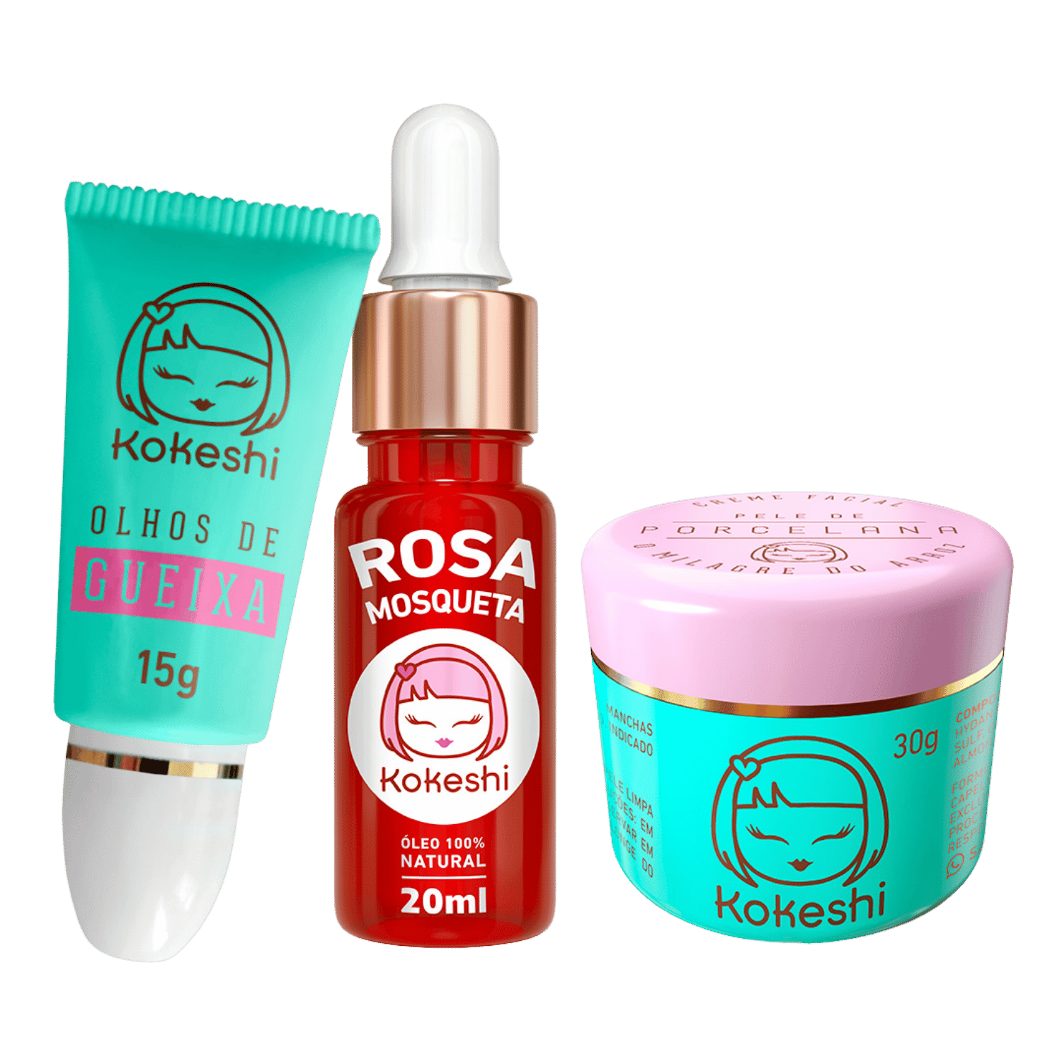Kit Renovadores Pele Porcelana Óleo de Rosa Mosqueta Kokeshi