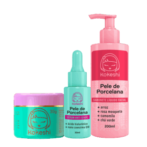 Kit Rotina Kokeshi Pele Porcelana Sabonete Sérum Anti-idade