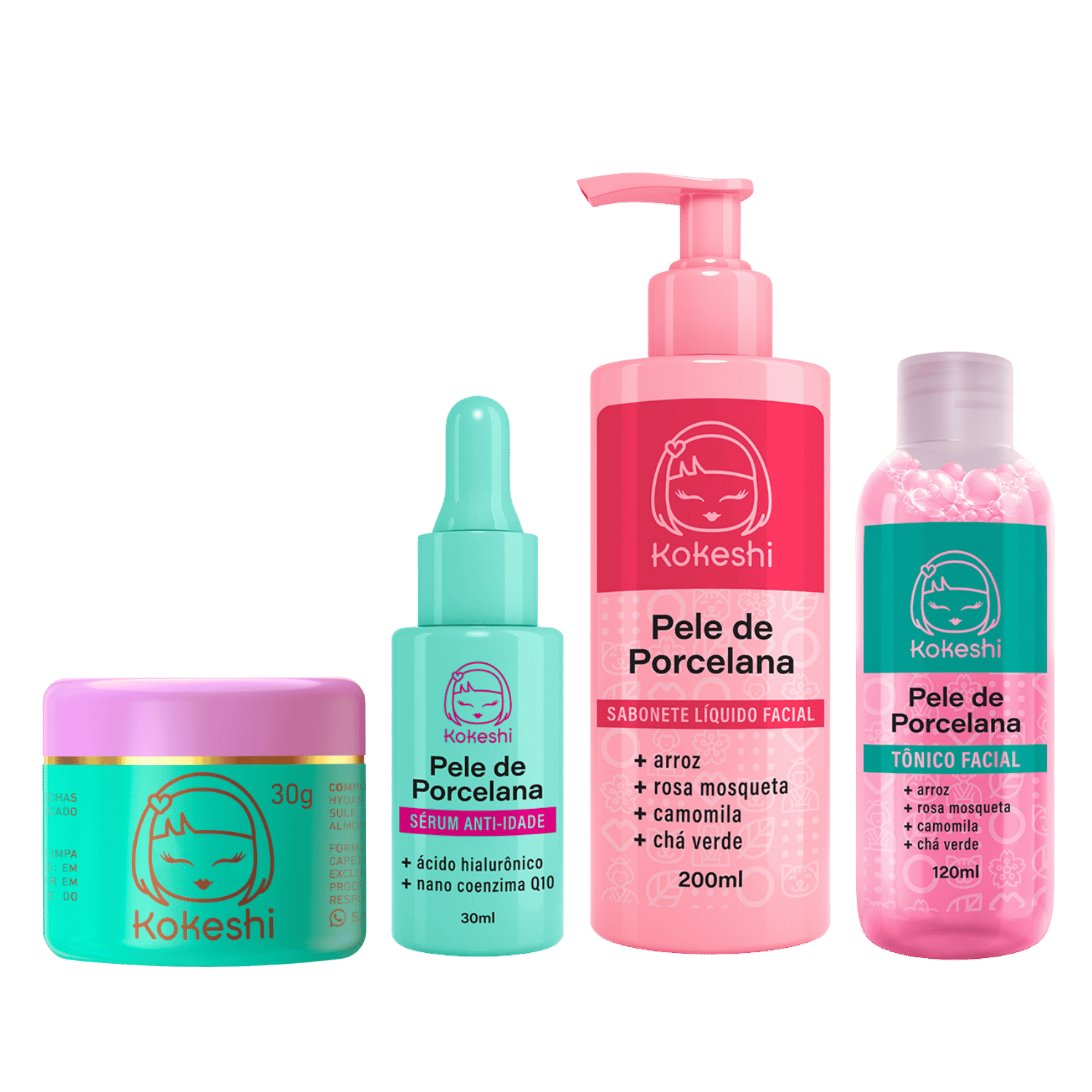 Kit Rotina Skin Care Kokeshi Sabonete Tônic Sérum Anti-idade