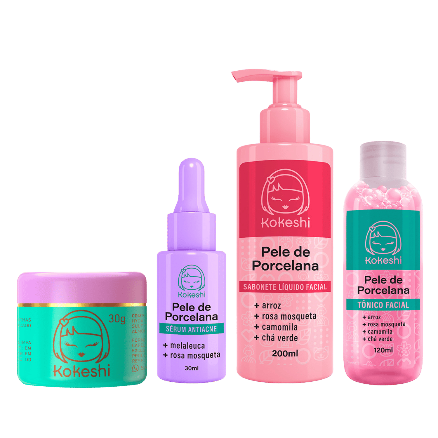 Kit Rotina Skin Care Kokeshi Sabonete Tônico Sérum Antiacne