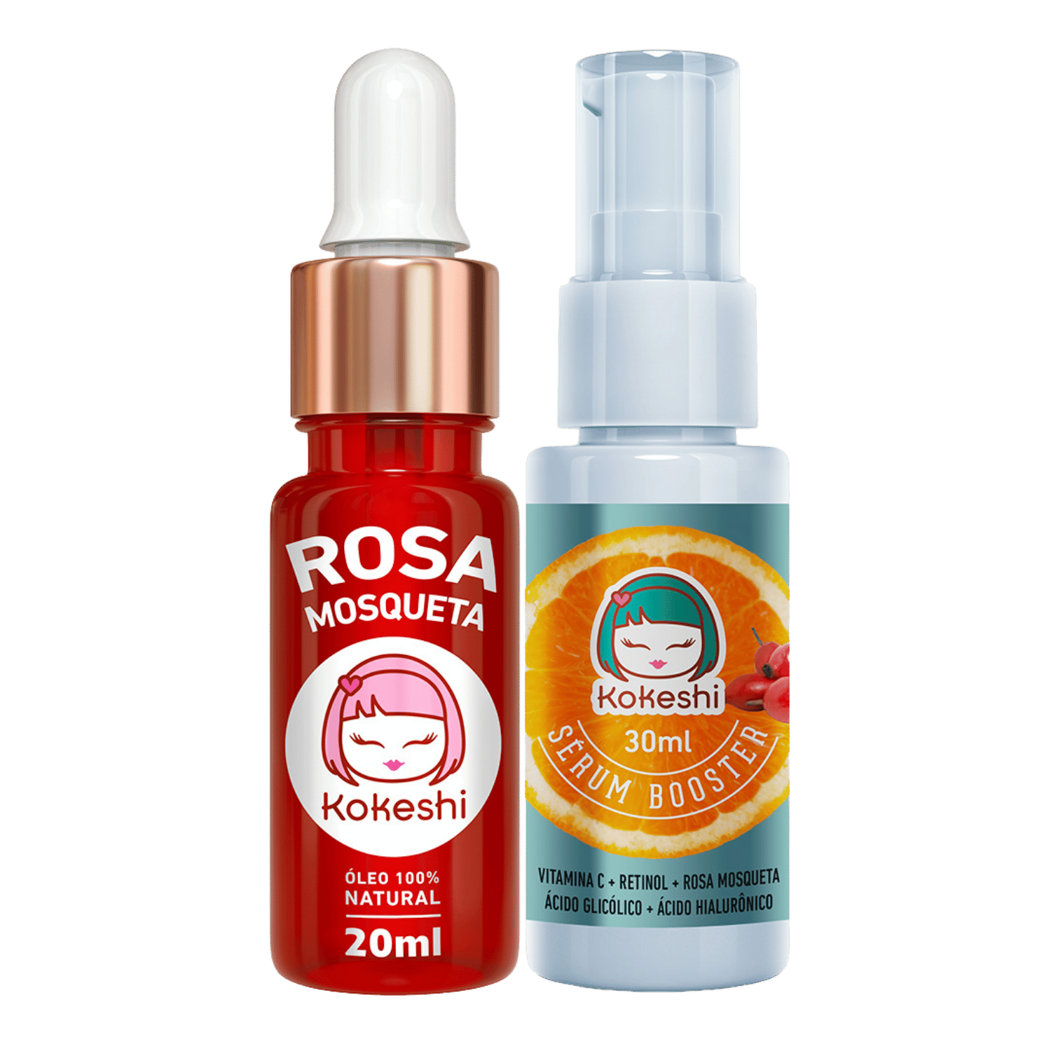 Kit Sérum Vitamina C Óleo Rosa Mosqueta 100% Puro Kokeshi