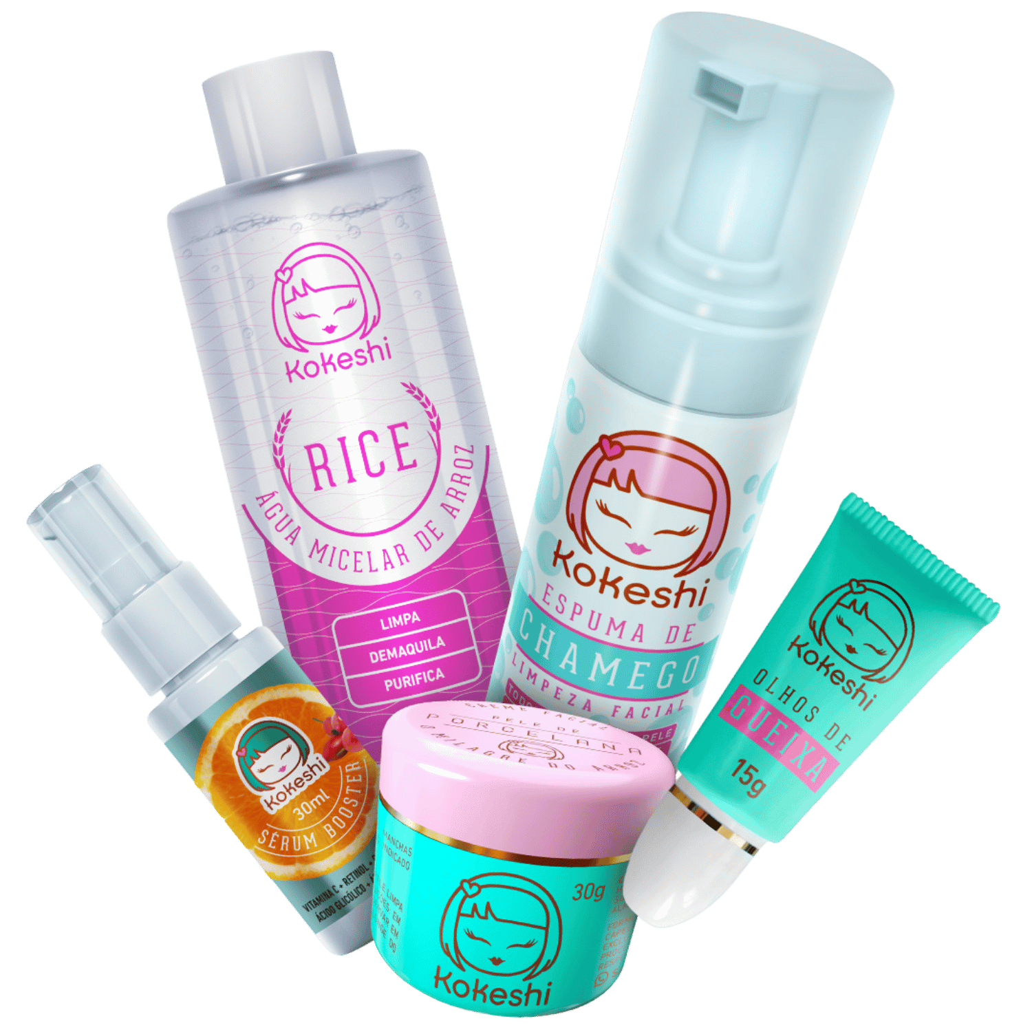 Kit Skincare 5 Produtos Skincare Kokeshi Limpeza Hidratação