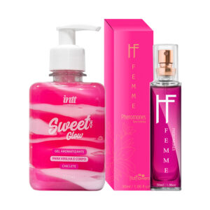 Kit Hidratante Sweet Glow Aveludado Comestível Chiclete Região Pélvica e Virilha + Perfume com Feromônios Kit Hidratante Sweet Glow Aveludado Comestível Chiclete Região Pélvica e Virilha + Perfume com Feromônios