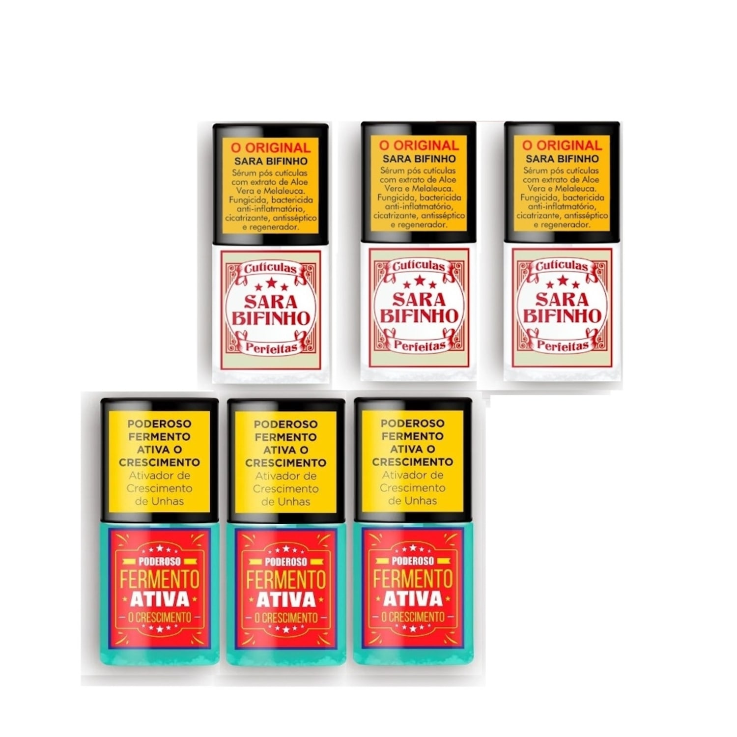 Kit 6 Bases Top Beauty SOS Unhas Fermento Ativa Crescimento Base Sara Bifinho Cutículas Perfeitas