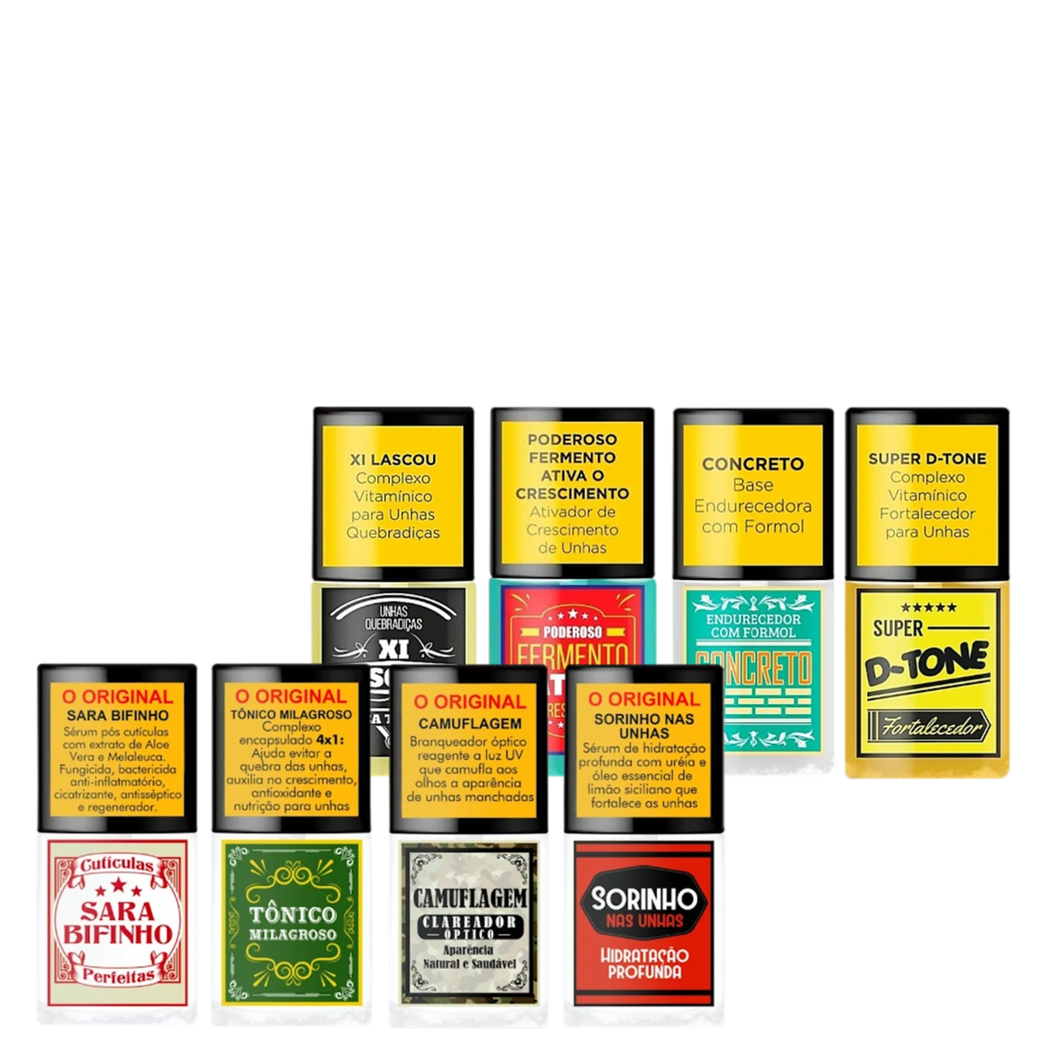Kit Top Beauty SOS Unhas Bases Fortalecedoras 8 Produtos