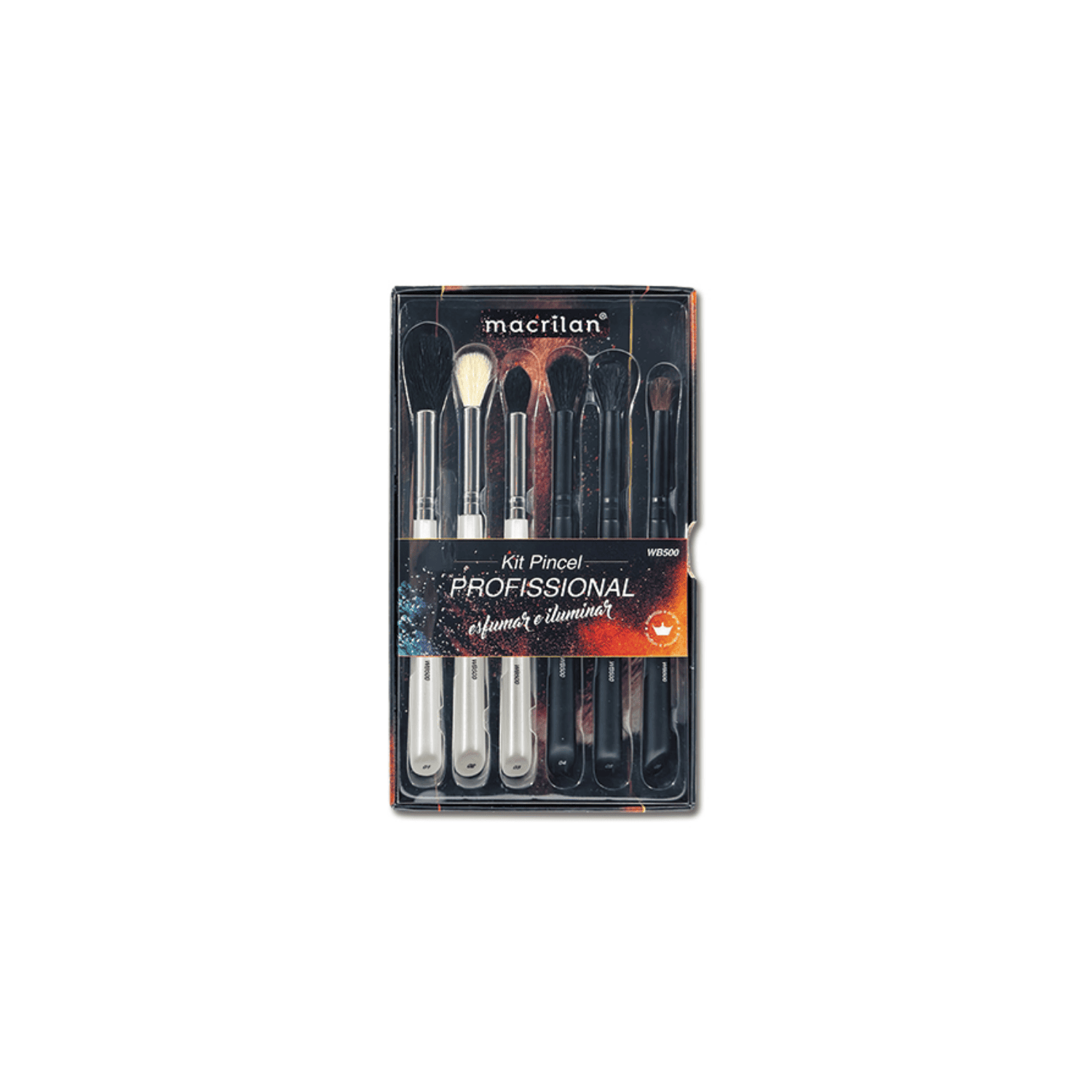 Kit Pincel Macrilan WB500 Profissionais para Esfumar e Iluminar 6 Pincéis