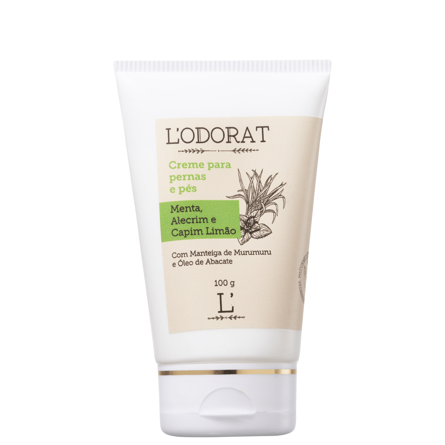 Creme para Pernas e Pés L’ODORAT Menta Alecrim e Capim Limão 100g