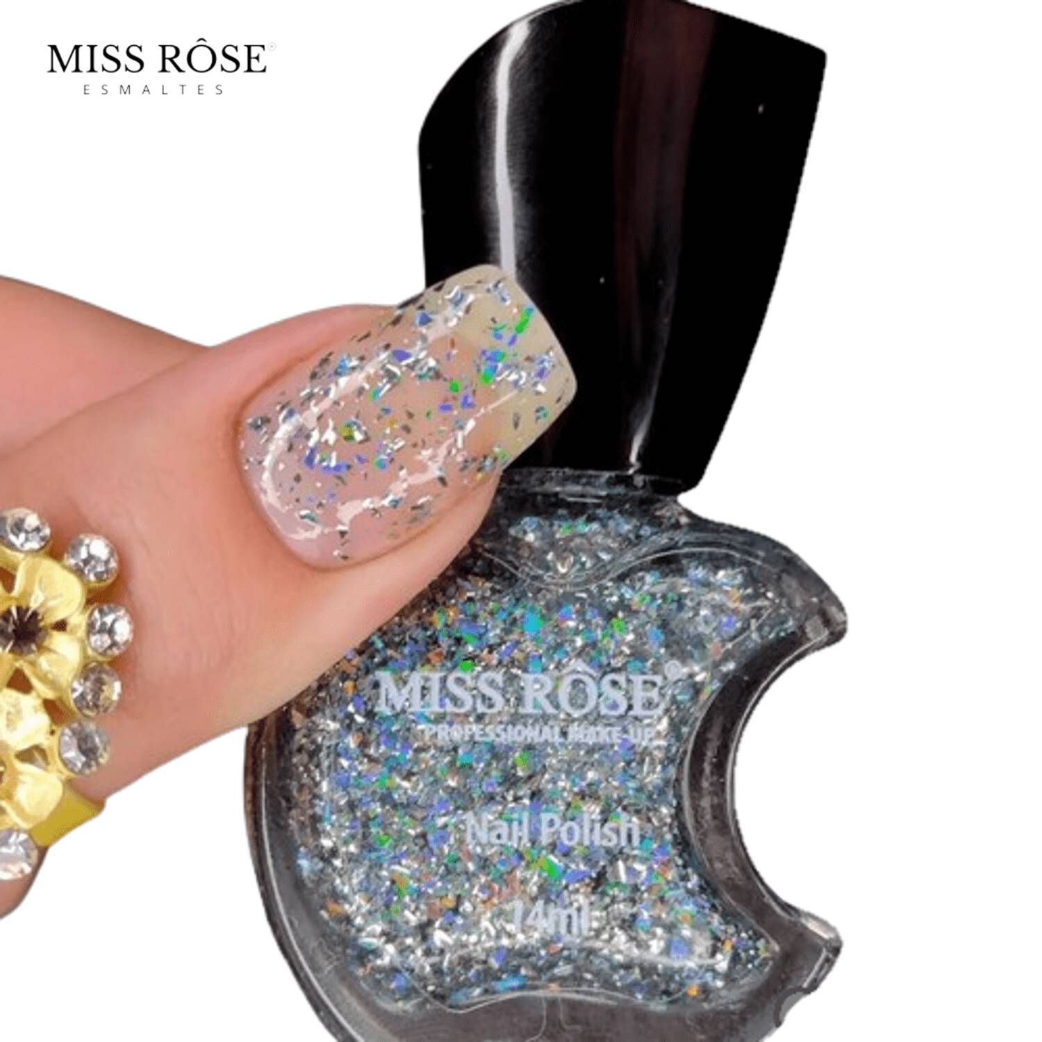 Esmalte Glitter Miss Rôse Flocado Irregular Cor 109 14ml