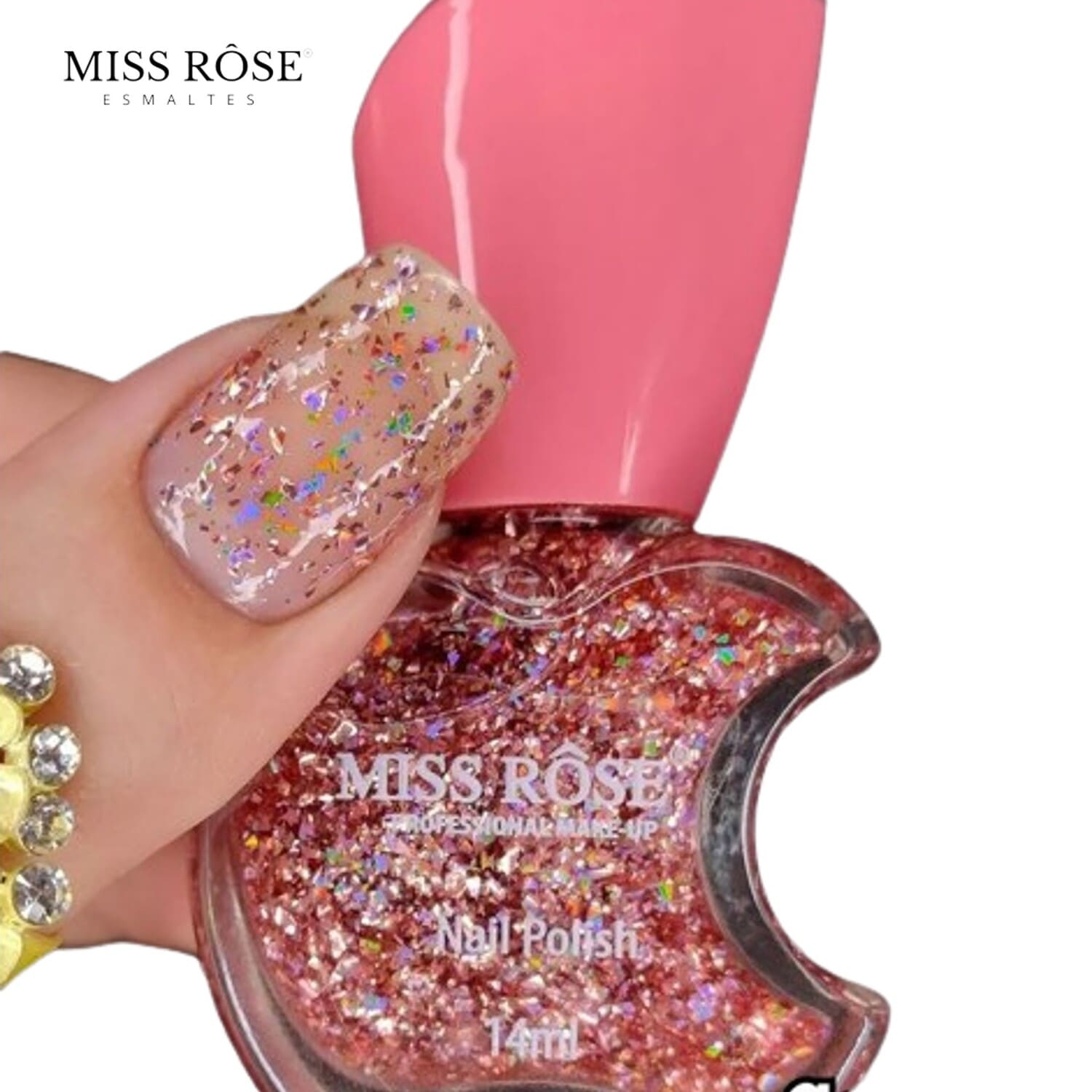 Esmalte Glitter Miss Rôse Flocado Irregular Cor 505 12ml